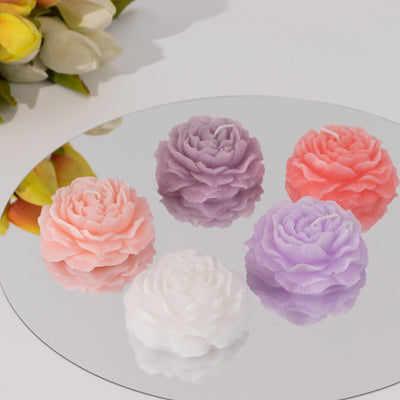 5-Pack Peony Flower Scented Candles 3" Decorative Floating Wax Design Assorted Colors - Party Favors with Gift Boxes & Ribbons