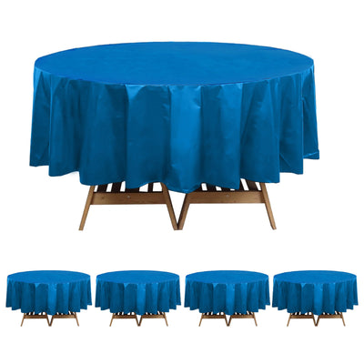 5-Pack Plastic Table Covers 84" Navy Blue Round - PVC Waterproof Disposable Covers