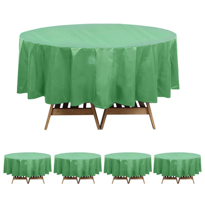 5-Pack Plastic Table Covers 84" Sage Green Round - PVC Waterproof Disposable Covers