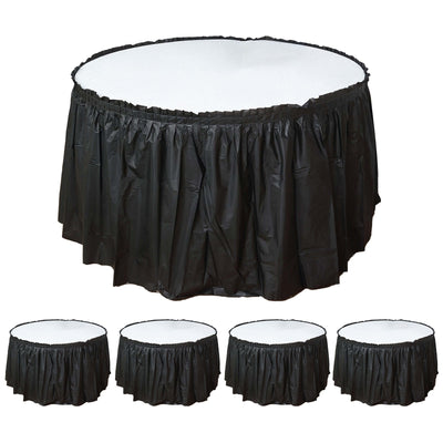 5 Pack Plastic Table Skirts 14ft Black Ruffled - Waterproof Disposable Skirts for Outdoor/Indoor Use
