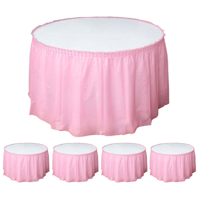 5 Pack Plastic Table Skirts 14ft Pink Ruffled - Waterproof Disposable Skirts for Outdoor/Indoor Use