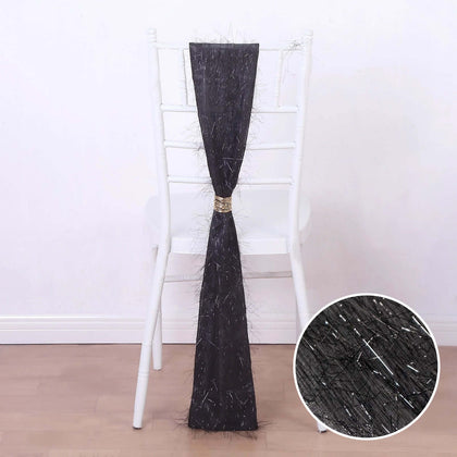 5 Pack Polyester Chair Sashes 6"x108" Black Metallic Tinsel Fringe - Durable & Reusable Chair Bows