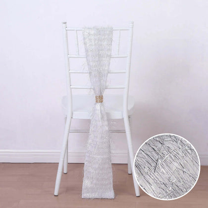 5 Pack Polyester Chair Sashes 6"x108" Silver Metallic Tinsel Fringe - Durable & Reusable Chair Bows