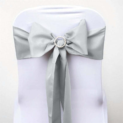 5 Pack Polyester Chair Sashes 6"x108" Silver