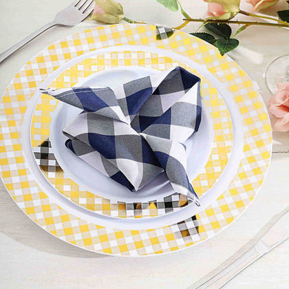 5 Pack Polyester Napkins 15"x15" Navy Blue/White Buffalo Plaid Gingham Style Dinner Napkins