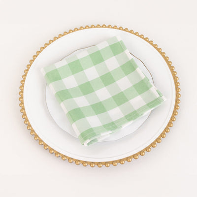 5 Pack Polyester Napkins 15"x15" Sage Green/White Buffalo Plaid Gingham Style Dinner Napkins