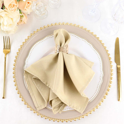 5 Pack Premium Polyester Napkins 17"x17" Beige - Wrinkle Resistant & Easy Care Cloth Napkins