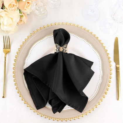 5 Pack Premium Polyester Napkins 17"x17" Black - Wrinkle Resistant Easy Care Cloth Napkins for Wedding & Events