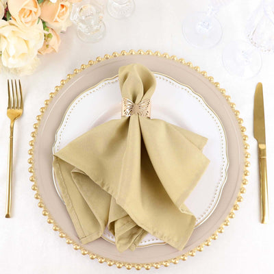 5 Pack Premium Polyester Napkins 17"x17" Champagne - Wrinkle Resistant & Easy Care Cloth Napkins