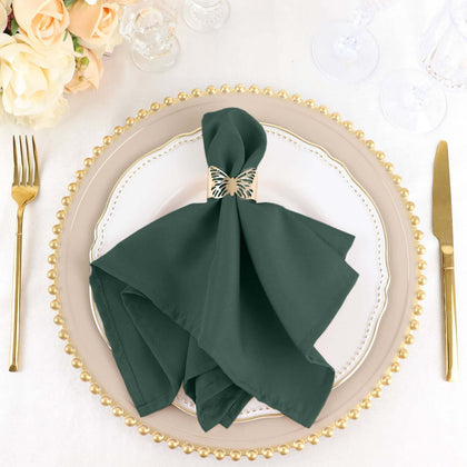 5 Pack Premium Polyester Napkins 17"x17" Hunter Emerald Green - Wrinkle Resistant & Easy Care Cloth Napkins