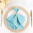 Elegant blue napkin arranged on a decorative plate with gold accents.