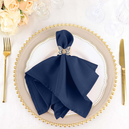 5 Pack Premium Polyester Napkins 17"x17" Navy Blue - Wrinkle Resistant & Easy Care Cloth Napkins