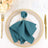 Teal napkin elegantly arranged on a decorative plate with a butterfly napkin ring.