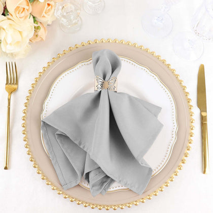 5 Pack Premium Polyester Napkins 17"x17" Silver - Wrinkle Resistant & Easy Care Cloth Napkins