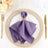 Elegant purple napkin with butterfly ring on a decorative plate