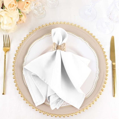 5 Pack Premium Polyester Napkins 17"x17" White - Wrinkle Resistant Easy Care Cloth Napkins for Wedding & Events