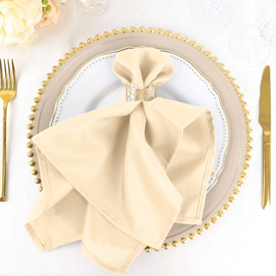 5 Pack Premium Polyester Napkins 20"x20" Beige - Durable & Wrinkle Resistant Dinner Napkins