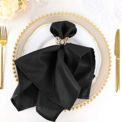 5 Pack Premium Polyester Napkins 20"x20" Black - Durable Wrinkle Resistant Dinner Napkins for Graceful Weddings & Events