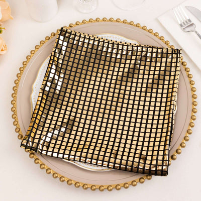 5 Pack Polyester Napkins 20"x20" Black with Shiny Gold Foil Dinner Napkins for Glam Disco & Dance Themes
