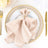 Elegant beige napkin on a decorative plate with gold accents.