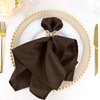 5 Pack Premium Polyester Napkins 20"x20" Chocolate - Durable & Wrinkle Resistant Dinner Napkins