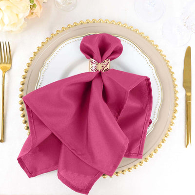 5 Pack Premium Polyester Napkins 20"x20" Fuchsia - Durable & Wrinkle Resistant Dinner Napkins