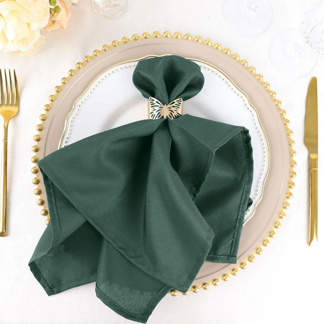 Hunter emerald green cloth napkins for wedding place settings