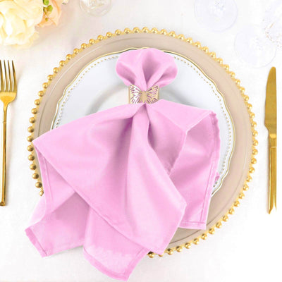 5 Pack Premium Polyester Napkins 20"x20" Pink - Durable & Wrinkle Resistant Dinner Napkins