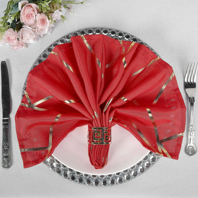 5 Pack Polyester Napkins 20"x20" Red with Gold Geometric Foil Pattern - Modern Reusable Cloth Napkins