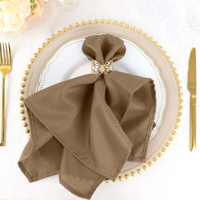 5 Pack Premium Polyester Napkins 20"x20" Taupe - Durable & Wrinkle Resistant Dinner Napkins