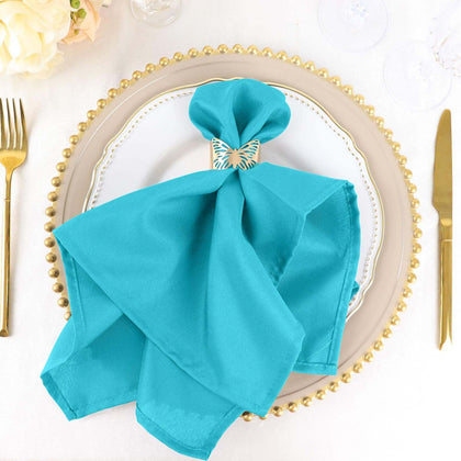 5 Pack Premium Polyester Napkins 20"x20" Turquoise - Durable & Wrinkle Resistant Dinner Napkins