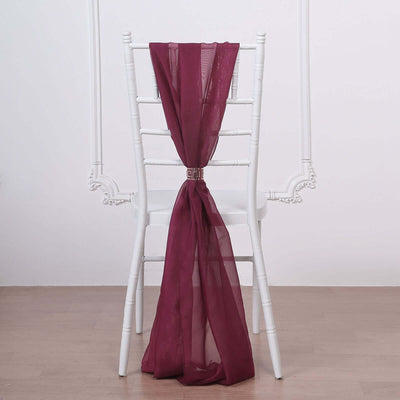 5 Pack Chiffon Chair Sashes 22"x78" Burgundy - Sheer Designer Chair Bows