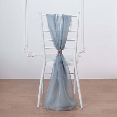 5 Pack Chiffon Chair Sashes 22"x78" Dusty Blue - Sheer Designer Chair Bows