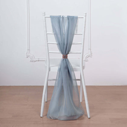 5 Pack Chiffon Chair Sashes 22"x78" Dusty Blue - Sheer Designer Chair Bows