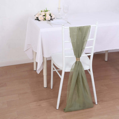 5 Pack Chiffon Chair Sashes 22"x78" Dusty Sage Green - Sheer Designer Chair Bows