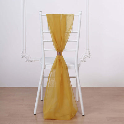5 Pack Chiffon Chair Sashes 22"x78" Mustard Yellow - Sheer Designer Chair Bows