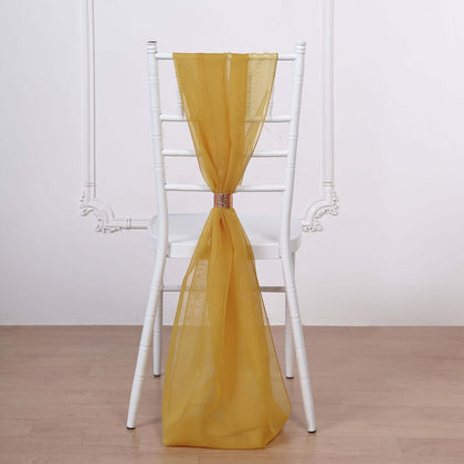 5 Pack Chiffon Chair Sashes 22"x78" Mustard Yellow - Sheer Designer Chair Bows