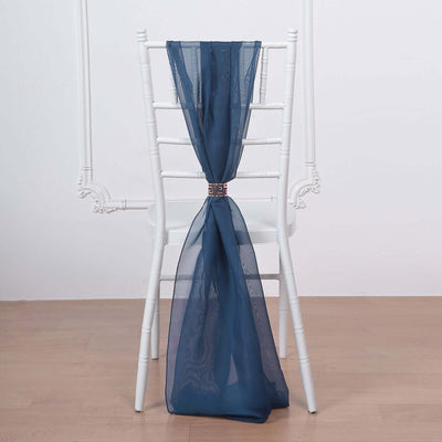 5 Pack Chiffon Chair Sashes 22"x78" Navy Blue - Sheer Designer Chair Bows