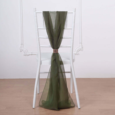 5 Pack Chiffon Chair Sashes 22"x78" Olive Green - Sheer Designer Chair Bows