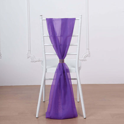 5 Pack Chiffon Chair Sashes 22"x78" Purple - Sheer Designer Chair Bows