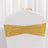 Gold velvet chair sash on a white chair back. 