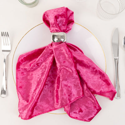 5 Pack Premium Crushed Velvet Napkins 20"x20" Fuchsia - Exquisite Lustrous Cloth Napkins