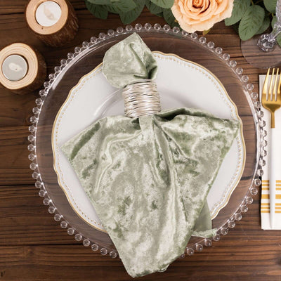5 Pack Premium Crushed Velvet Napkins 20"x20" Sage Green - Exquisite Lustrous Cloth Napkins