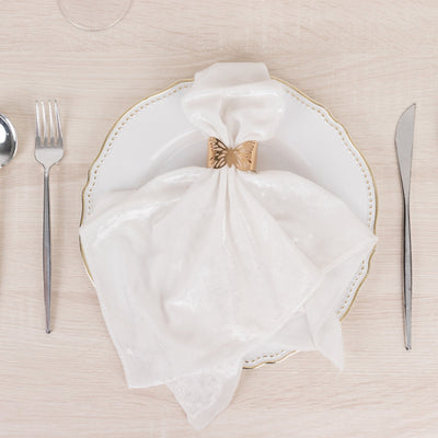 5 Pack Premium Crushed Velvet Napkins 20"x20" White - Exquisite Lustrous Cloth Napkins for Chic Table Settings