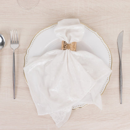 5 Pack Premium Crushed Velvet Napkins 20"x20" White - Exquisite Lustrous Cloth Napkins for Chic Table Settings
