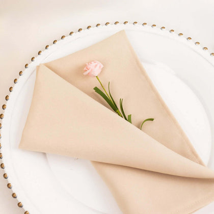 5 Pack Commercial Grade Polyester Napkins 20"x20" Beige - 220GSM Stain & Wrinkle Resistant Cloth Napkins