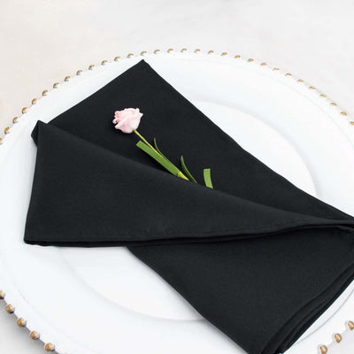 5 Pack Commercial Grade Polyester Napkins 20"x20" Black - 220GSM Stain and Wrinkle Resistant Cloth Napkins for Weddings, Parties & Events