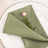 Green napkin with a pink rose on a decorative plate.