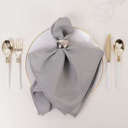 5 Pack Commercial Grade Polyester Napkins 20"x20" Silver - 220GSM Stain & Wrinkle Resistant Cloth Napkins