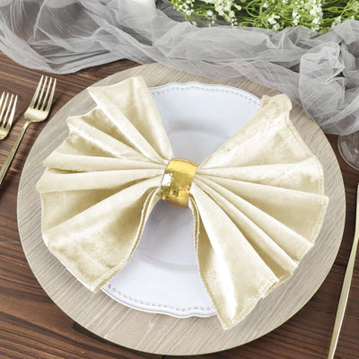 5 Pack Premium Velvet Napkins 20"x20" Ivory - Soft Sheen Finish Dinner Napkins